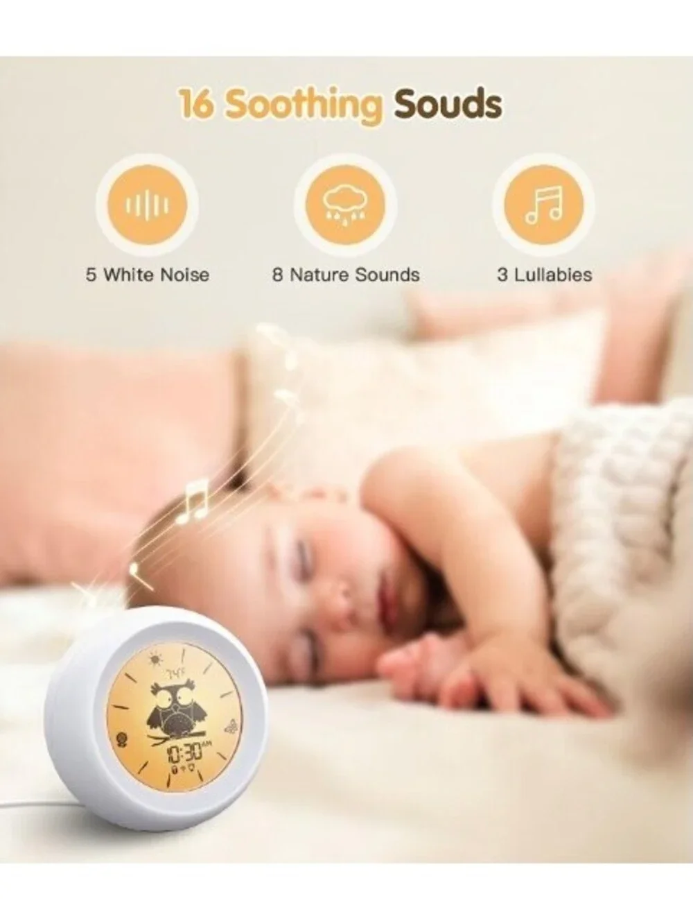 White Noise Machine 16 Soothing Sounds Alarm Clock RGB Night Lights 3-in-1 NEW